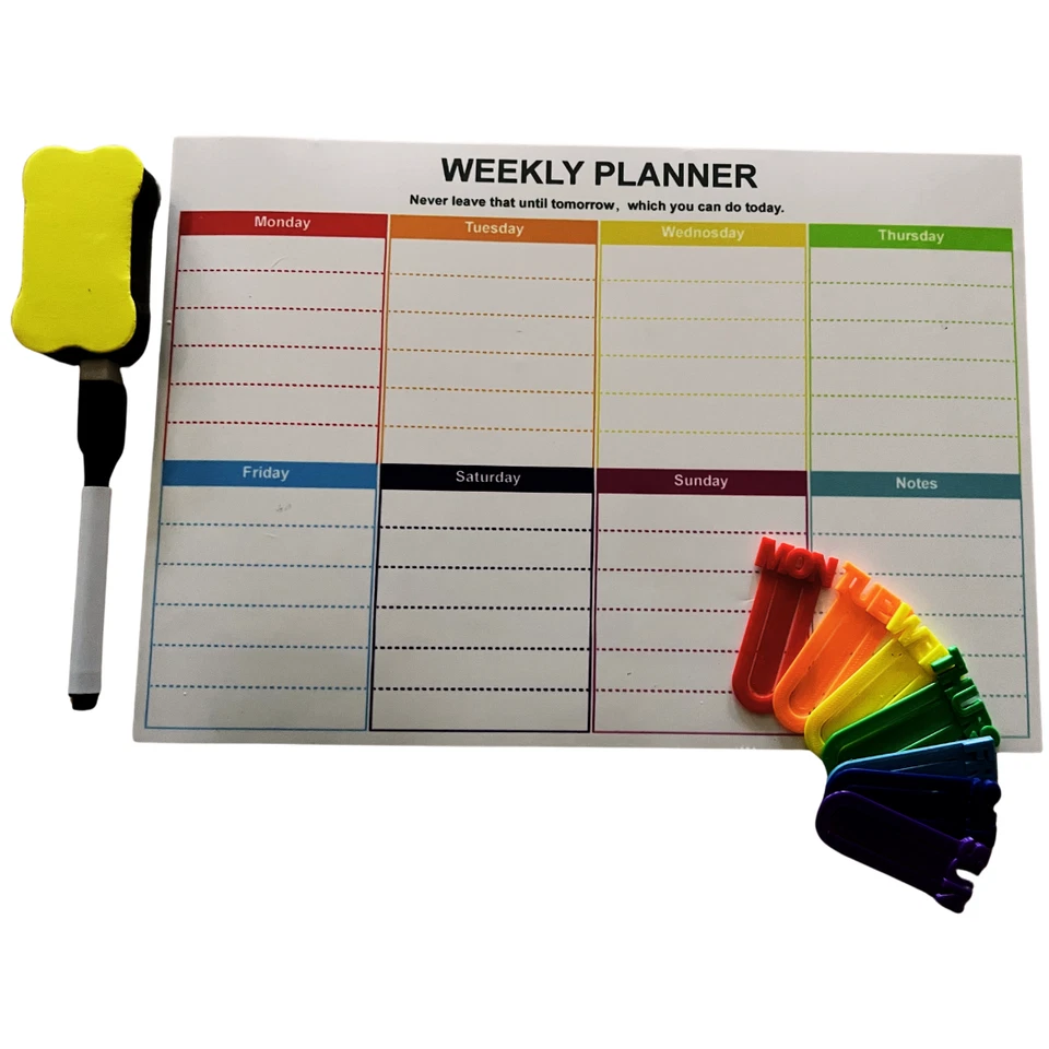 A4 Magnetic Weekly Planner with pen, eraser and day of the week bookmarks - Image 1 of 4