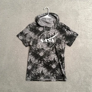 NASA Hooded Short Sleeve T-Shirt Graphic Tee Unisex Kids Medium M Grey Tie Dye - Picture 1 of 10