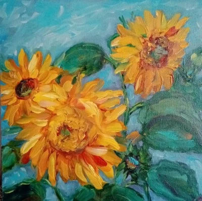 Girasoles pintura al óleo original, decoración de pared de girasol, arte de pared de girasoles Foto 1 de 4