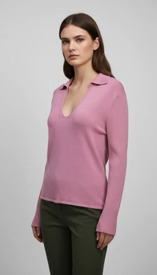 Max Studio розовый воротник v-образным вырезом длинным рукавом шелковая смесь свитер размер L - Изображение 1 из 4