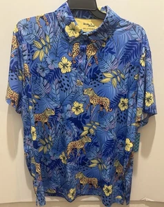 Birdie Bound Novelty Print Golf Polo Shirt, Men's Size 2XL Cheetah Blue - Picture 1 of 7