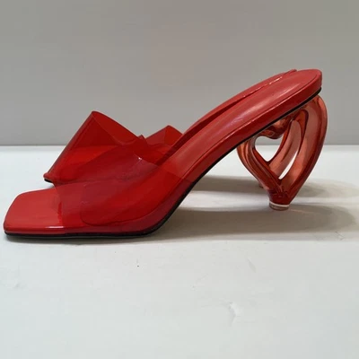 Zapato para mujer talla 9 rojo corazón tacón correa transparente punta abierta sin cordones Foto 1 de 4