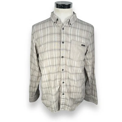 Oakley Flannel Shirt Mens Large Light Beige Plaid Long Sleeve Button-Down Cotton - Image 1 of 4