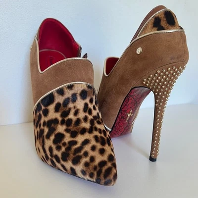Cesare Paciotti Leopard print studded Booties Red Bottoms Size 37/6.5 - Image 1 of 4