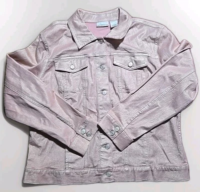 Chaqueta de mezclilla Liz Claiborne XL y jeans talla 14 para mujer rosa brillante con botones Foto 1 de 4