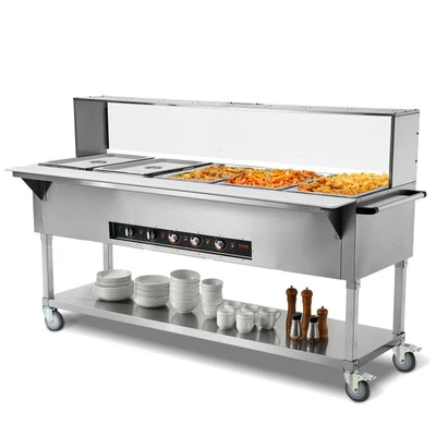 VEVOR 5-Pan Commercial Food Warmer 5 x 20.6QT Steam Table & Acrylic Sneeze Guard - Image 1 of 4