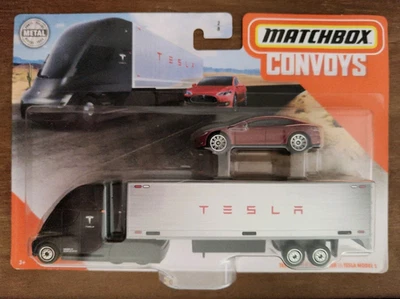 Matchbox Tesla Convoys Set Black Semi with Red Tesla Model S - New - Image 1 of 2