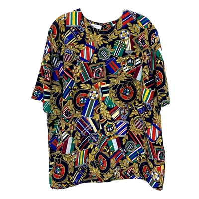 Vintage Liz Claiborne Womens 16 Blouse Short Sleeve Nautical Medals Flag 80s 90s - Image 1 of 4