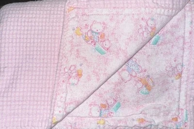 "Manta bebé rosa vintage tejido gofre gatos carro baño pato 39"" X 28"" difícil de encontrar" Foto 1 de 4