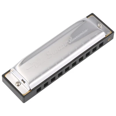 Swan Harmonica 10 Holes Key of C SILVER w/ Case Blues Harp Stainless Steel  Y2G1 - image 1 of 4