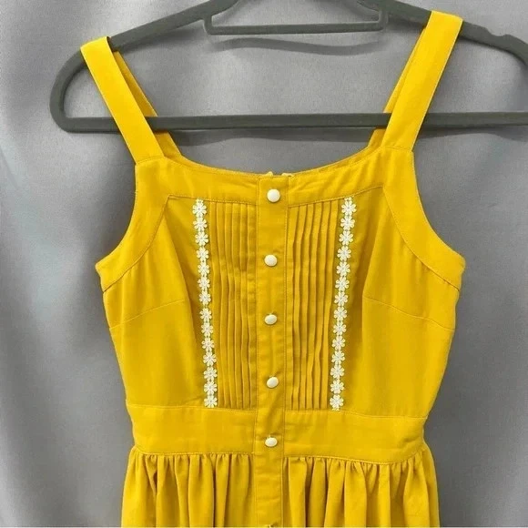 modcloth amarillo pintuck vestido margarita sin mangas poliéster bolsillos xxs 23" cintura Foto 1 de 4