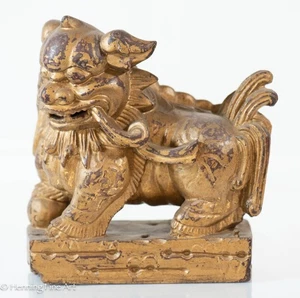 Hermoso Foo Dog Antiguo Chino Tallado Madera Dorada, Dorado y Precioso Original - Imagen 1 de 7