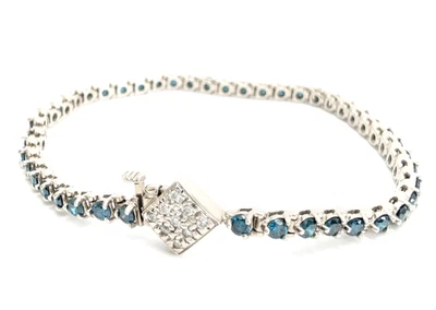 Oro Blanco 14K aprox. Brazalete de tenis de diamantes azules de 1,25 quilates P998-CRN166 Foto 1 de 4