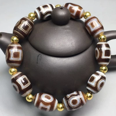 Браслет из бусин тибетского буддизма агата инкрустация серебряная проволока небо земля дзи p378 - Изображение 1 из 4