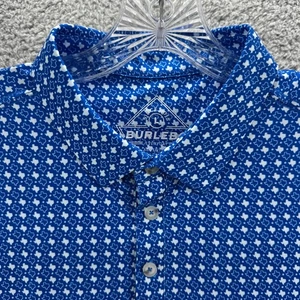 Burlebo Polo Shirt Mens Large L Geometric Texas Allover Print Golf Performance A - Picture 1 of 12