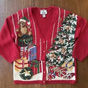 Vintage Tiara International Weihnachtspullover groß rot Ugly Granny Gingerbread - Bild 1 von 12