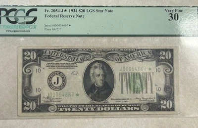 PCGS VF30 1934 $20 FRN  Kansas Star Note FR2054-J* - Image 1 of 3