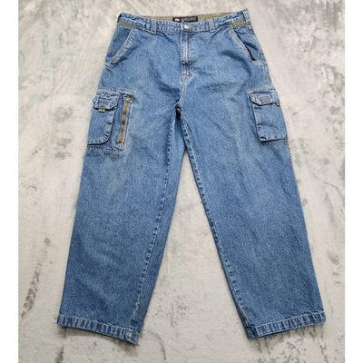Jean Glory Desteñido De Colección Para Hombres 38/30 Azul Carga Cremallera Bolsillo Suelto Suelto Ropa de Calle Foto 1 de 4