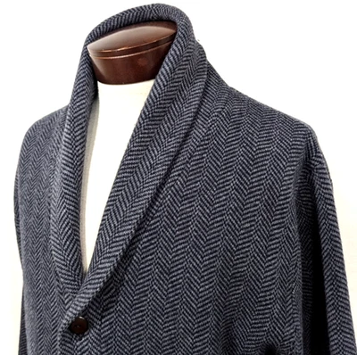 J. CREW Men's Merino Wool Cardigan Jacket Gray Black Herringbone Size L VEUC! * - Image 1 of 4
