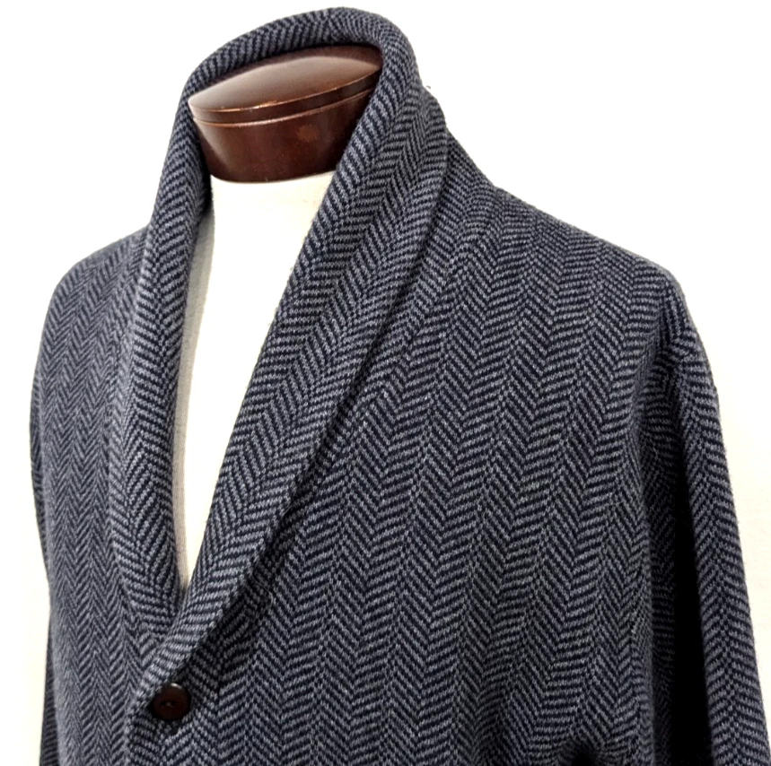 J. CREW Men's Merino Wool Cardigan Jacket Gray Black Herringbone Size L VEUC! * - Image 1 of 4