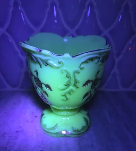 Antiker offener Northwood Intaglio Uran Puddingglas Löffel leuchtet unter UV - Bild 1 von 24