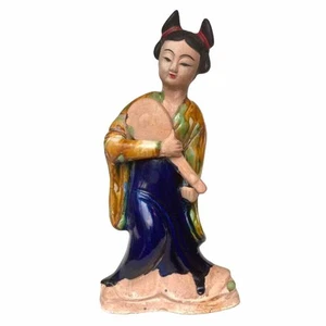 Chinese Antique Tang Sancai 13” Porcelain Glazed Sculpture Woman Musician - Picture 1 of 24