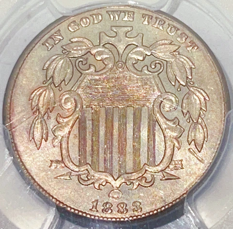 1883/2 5C Shield PCGS MS62 Shield Nickel Overdate 514743 Cover