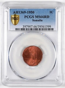 SOMALIA AFIS 1 Centesimo AH1369 1950 PCGS MS66 RD - Picture 1 of 3