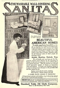 1906 SANITAS WASHABLE WALL COVERING STANDARD TABLE OIL CLOTH CO PRINT AD Z2528 - Picture 1 of 3