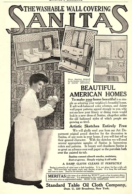 1906 SANITAS WASHABLE WALL COVERING STANDARD TABLE OIL CLOTH CO PRINT AD Z2528 - Image 1 of 3