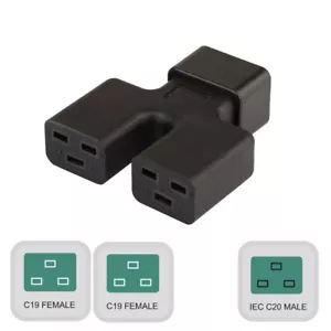 IEC 320 C20 Male to Dual 2*C19 Female Power Adapter,16A 250V UPS PDU Adapter - Picture 1 of 5