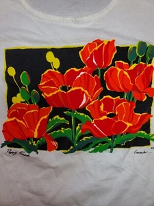 Vintage Woman's Poppy Parade L 1991 SS T Shirt White B3 - Picture 1 of 17