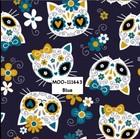 Candy Skull Cat Faces 100% light weight COTTON FABRIC by yard Blue MOO-111643