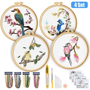 4 Set Embroidery Kit Art Craft Sewing Set DIY Cross Stitch Starter for Beginners - Picture 1 of 7