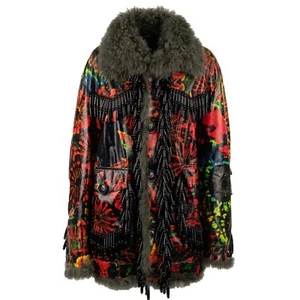 DSQUARED RUNWAY Pearls Lamb Fur Parka Jacket Coat Red Black 38 US 2 XS S 12347 - Picture 1 of 7