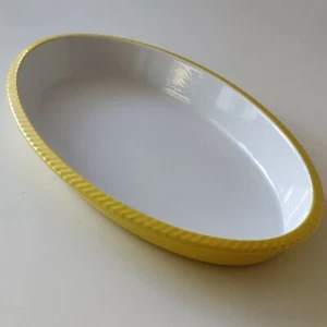 DESCOWARE Mid Century Modern Roasting Pan Yellow White Enamel Cast Iron Belgium - Picture 1 of 9