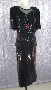 Stenay Silk Long Evening Gown Beaded Sequinned Size 14 Lined 2pc Whimsigoth - Picture 1 of 13