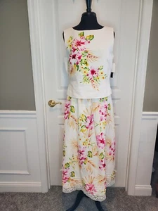 VTG NWT Cynthia Howie Maggy Boutique 2 Piece Linen Tropical Floral Summer Sz 12 - Picture 1 of 11