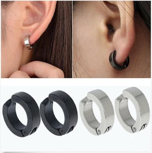 Non-Piercing Clip Mens Womens Punk Ear Stud Cuff Hoop Earrings Stainless Steel - Picture 1 of 19