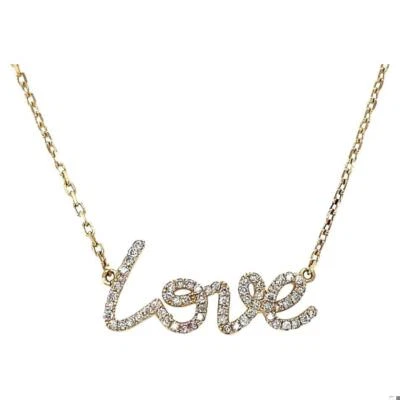 Colgante de cadena de amor de oro amarillo de 0,35 quilates con escritura de diamante Foto 1 de 4