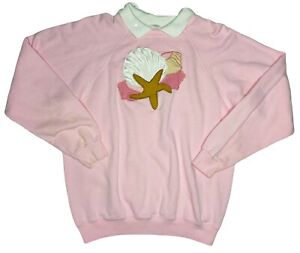 *VTG* Hanes 1990s Women's Pink Seashell Beach Grandma Sweatshirt; Made in USA; L