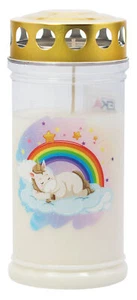 Candela da tomba candela commemorativa motivo unicorno fino a 90h durata di combustione resistente alle intemperie bianca - Foto 1 di 2