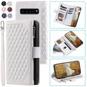 Funda tipo billetera romboidal de lujo para Samsung Galaxy S10 5G, funda de cuero con cremallera abatible para tarjetas - Imagen 1 de 44