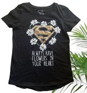 DC Comics Superman Womens Size 12 T-Shirt Black Gold Logo Licensed Crew Neck - Picture 1 of 3