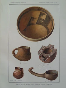 HOPI INDIAN ARIZONA PAINT POT BOWL & DIPPER WESTERN MOUNDS 1897 - Bild 1 von 2