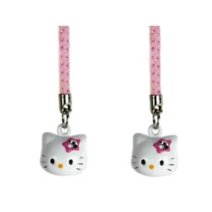 SET OF 2 HELLO KITTY BRASS BELL CHARMS Pink White Craft Mobile Cell Phone Strap - Picture 1 of 3