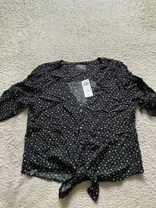 Abercrombie & Fitch Women Stars Short Sleeve V-Neck Button-Up Shirt Black Size S - Picture 1 of 11