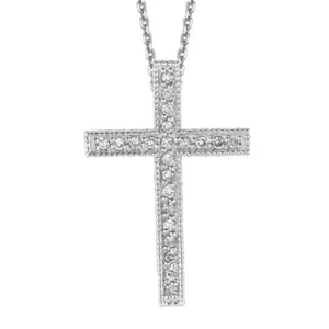 0.35 Carat Natural Diamond Cross Pendant Necklace 14K White Gold G SI 18'' chain - Picture 1 of 4