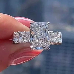 3.50TCW Radiant Cut Moissanite Women's Engagement Ring 14K White Gold Plated - Picture 1 of 8