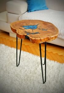 Live Edge End Table, Round Coffee Table, Wood Slab, Rustic Table, Hairpin Legs
